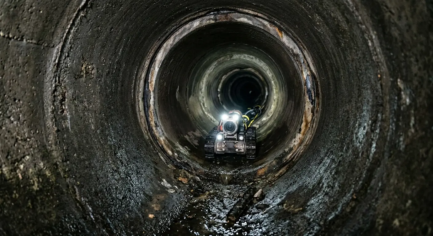 Robotic sewer camera inspecting pipe interior for Sewer Line Repair in East Haddam